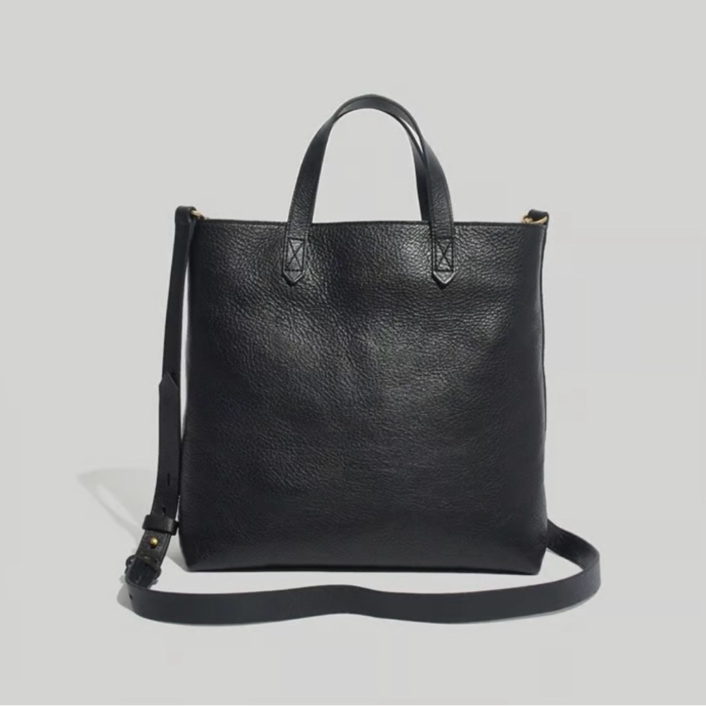 Madewell Zip-Top Transport Crossbody Tote Black Leather Handbag